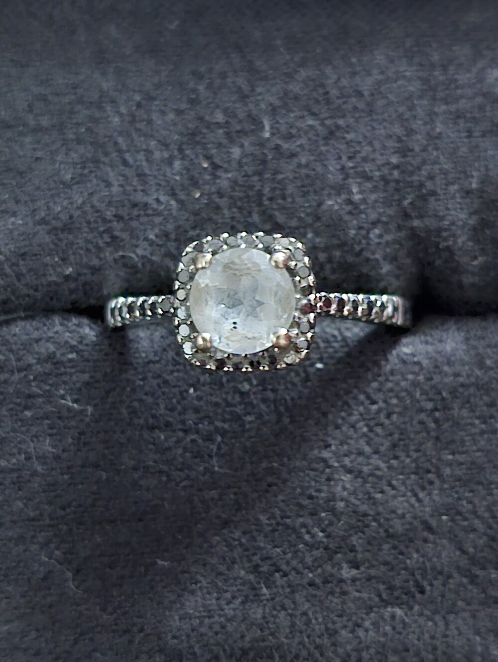 10k Aquamarine,diamond White Gold Ring